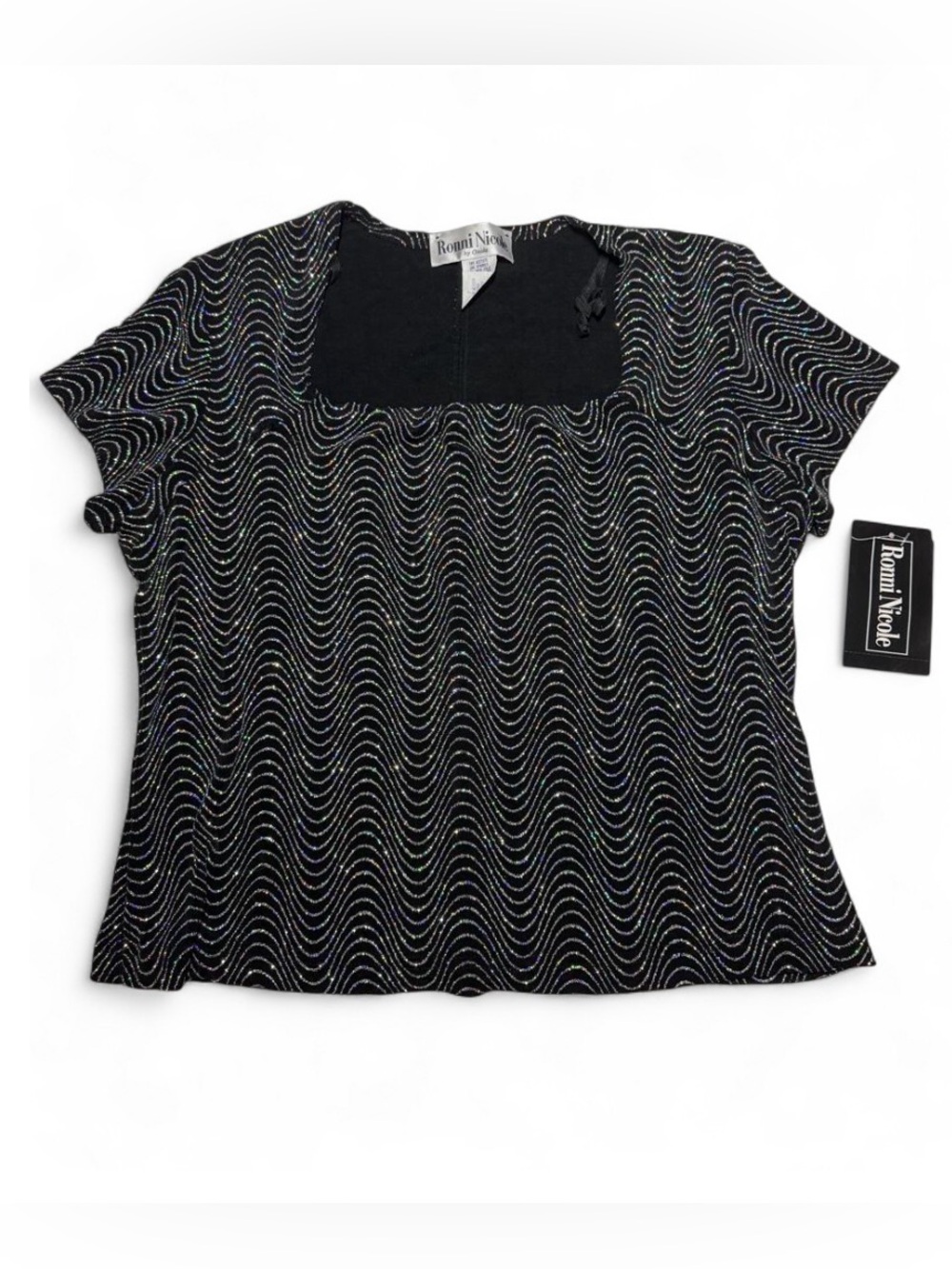 VTG Ouida Ronni Nicole Black Silver Sequin Top Square Neck Whimsigoth Party NWT